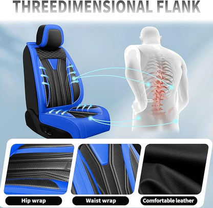 Fit Wagoneer Car Seat Covers for Jeep Wagoneer 2022-2025 2026 -Full Set Premium Leather, Waterproof & Breathable，All-Weather Seat Cushion Protecto & Airbag Compatible, 2 Front Seat Blue&Black