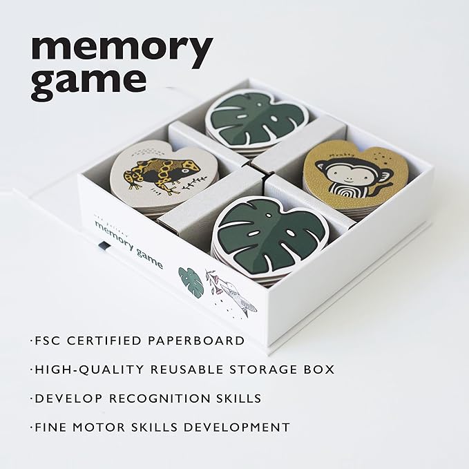Wee Gallery Memory Game - Jungle Animals and Plants - Brain Building Matching Activity - Animal Recognition, Motor Skills, Creative Play, and Problem Solving for Children