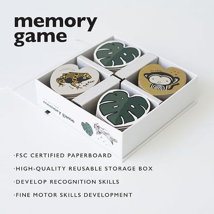 Wee Gallery Memory Game - Jungle Animals and Plants - Brain Building Matching Activity - Animal Recognition, Motor Skills, Creative Play, and Problem Solving for Children