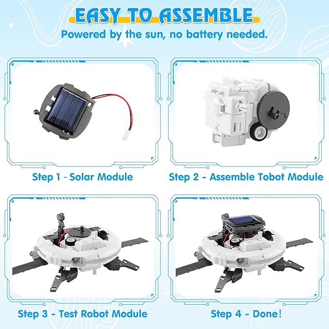 STEM Projects for Kids Ages 8-12 Solar Robot Kit 6-in-1 Space Toys for 10-Year-Old Boy Girl Gift Building Toys Science Kits Christmas Birthday Gifts for 8 9 10 11 12 Year Old, White