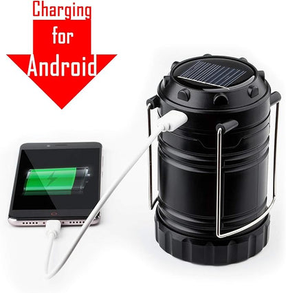 4 Pack Solar USB Rechargeable 3 AA Power Brightest COB LED Camping Lantern with Magnetic Base, Charging for Android, Waterproof Collapsible Emergency LED Light