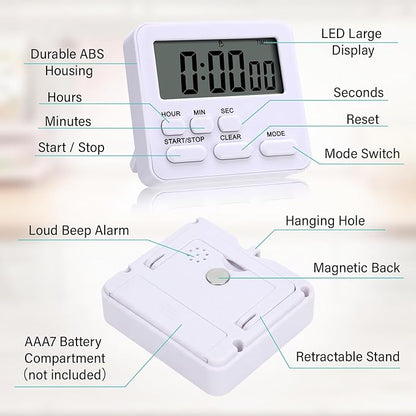 Leumoi 6 Pcs Digital Kitchen Timer 24 Hour Clock and Alarm Function Timer