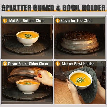 12"&10" Microwave food Cover and Mat, Large Vented Collapsible Splatter Guard