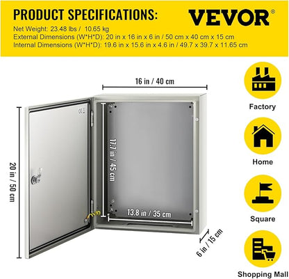 VEVOR NEMA Steel Enclosure, IP66 Waterproof & Dustproof, Outdoor/Indoor