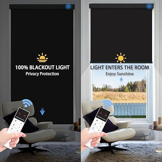 Motorized Blinds with Remote Control, 100% Blackout Cordless Wireless Electric