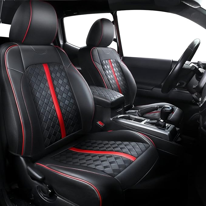 Carlimeki Leather Seat Covers Custom Fit for Tacoma Gen 3rd (2016-2023) Double & Crew Cab, for SR, SR5, Limited, TRD Pro, TRD Sport, TRD Off-Road, Trail Special Edition - Fully Covered