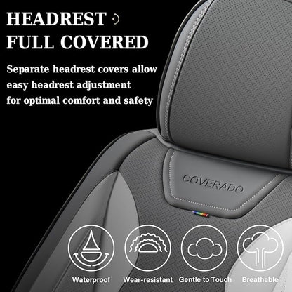 Coverado Car Seat Covers Full Set, Seat Covers for Cars, Front Seat Covers and Back Seat Cover Waterproof Leather Automotive Seat Cover, Universal Car Interior Protectors Cushion for Most Cars