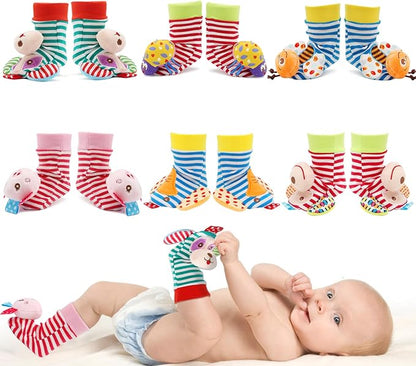 BLOOBLOOMAX Sock rattles for Babies 0-24 Months Baby Animal Foot Finder Educational Toys