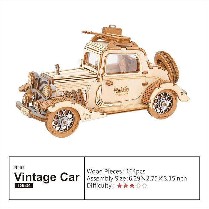 Rolife 3D Wooden Puzzles Retro Car Model - Collectibles Wooden Model Kits for Adults Desk Toys Display Gift for Adults (Vintage Car)