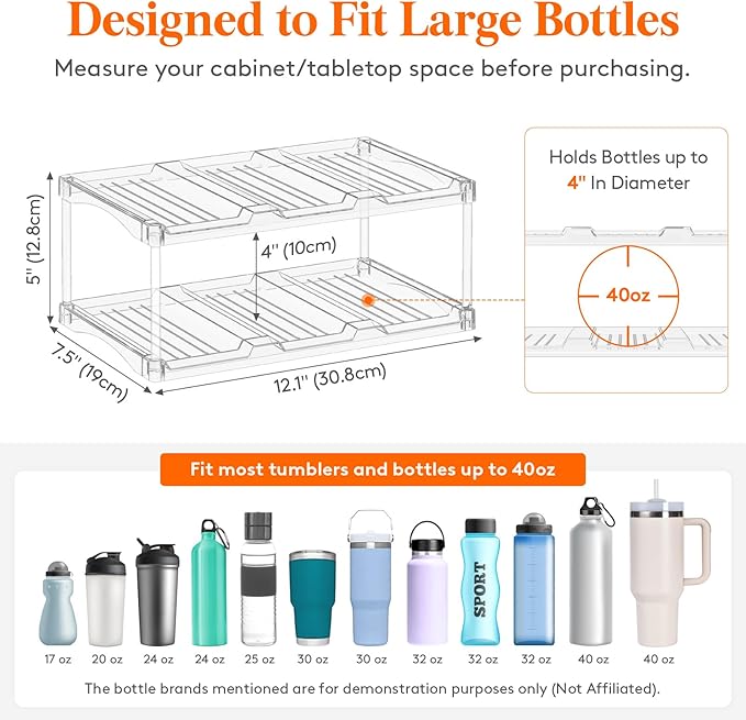 Lifewit Stackable Bottle Storage Organizer, Large Slot Water Bottle Tumbler Cup