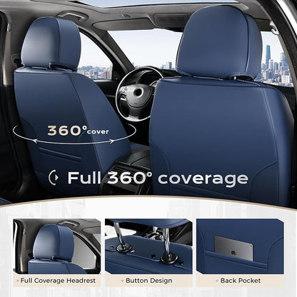 Coverado Front Seat Covers, 2 PCS Luxury Leather Seat Covers with Lumbar Support, Universal Seat Cover for Cars, Car Seat Protector Waterproof, Automotive Seat Cushions Fit for Most Cars (Blue&Black)