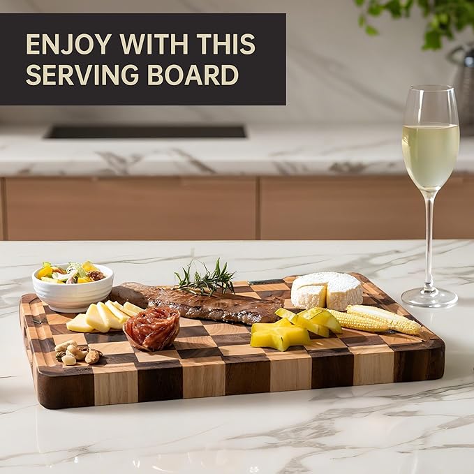 Checkered Cutting Boards for Kitchen, Acacia Wooden Chopping Board