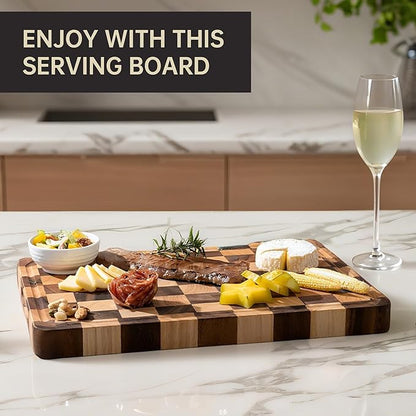 Checkered Cutting Boards for Kitchen, Acacia Wooden Chopping Board
