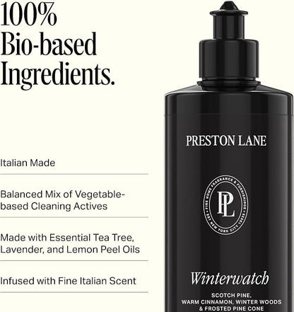 Preston Lane Liquid Dish Soap 16oz, Scented, Grease Cutting - Winterwatch | Vegan Dishwashing Soap, Plant Based with Essential Oils, Gentle on Hands, Clean Ingredients