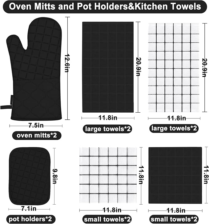 Oven Mitts Kitchen Towels and Dishcloths Pot Holders Sets, Oven Gloves Kitchen
