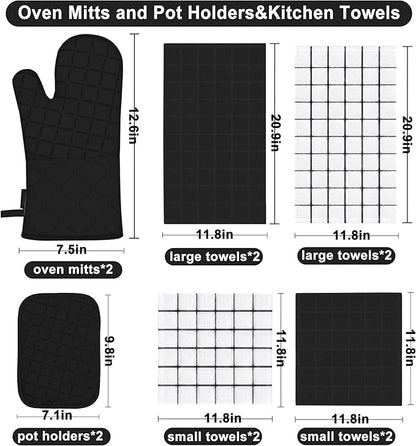Oven Mitts Kitchen Towels and Dishcloths Pot Holders Sets, Oven Gloves Kitchen