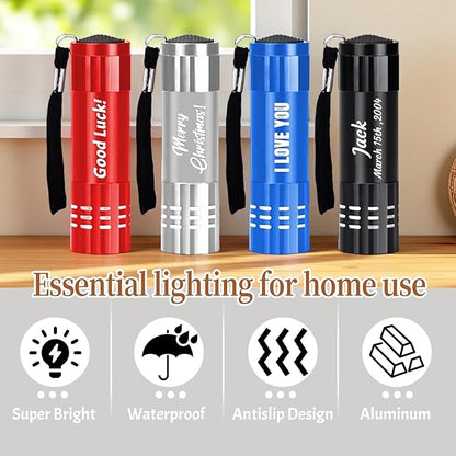 Personalized LED Flashlights with Text/Logo，Custom Aluminum Mini Flashlight Handheld Engraved for Groomsmen Party Gift Night Reading Camping