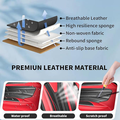 Fit Compass Car Seat Covers for Jeep Compass 2007-2025 2026 -Full Set Premium Leather, Waterproof & Breathable，All-Weather Seat Cushion Protecto & Airbag Compatible, 2 Front Seat Red & Black