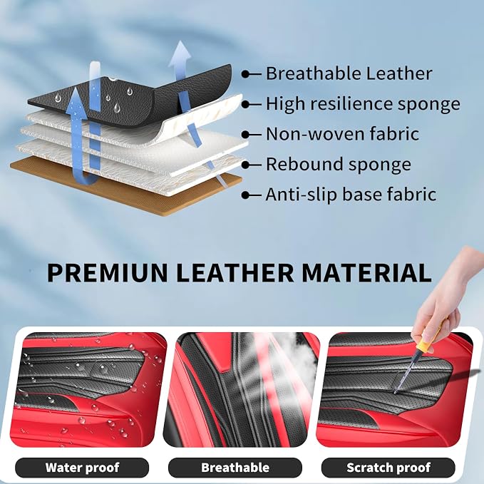 Fit Gladiator Car Seat Covers for Jeep Gladiator 2020-2025 2026 -Full Set Premium Leather, Waterproof & Breathable，All-Weather Seat Cushion Protecto & Airbag Compatible, 2 Front Seat Red