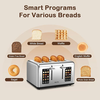 Mecity 4 Slice Toaster with Touch Screen Control, 4 Wide Slots, Stainless Steel