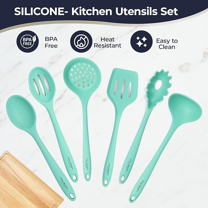 Culinary Couture Aqua Sky Silicone Cooking Utensils Set
