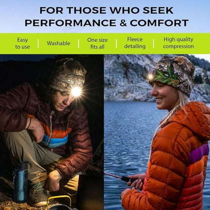 POWERCAP LED Hat Light 150 Lumens Rechargeable Fleece Beanie with Bright Built-in Headlamp Waterproof LED Warm One Size Cap (US, Alpha, One Size, Blaze Orange 3.0)