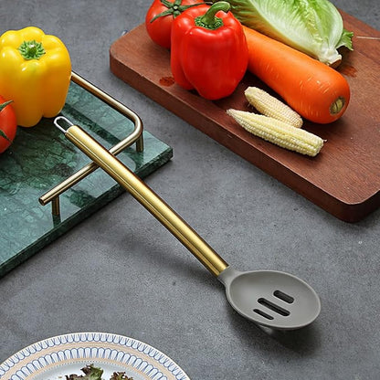 Berglander Non-stick Silicone Slotted Spoon, Titanium Gold Plated Handle