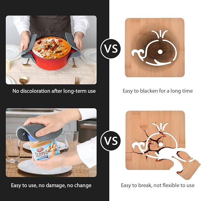 Joyhalo Trivets for Hot Dishes - Hot Pads for Kitchen, Silicone Pot Holders for Hot Pots and Pans, Silicone Mats for Kitchen Countertops, Table, Flexible Easy to Wash and Dry