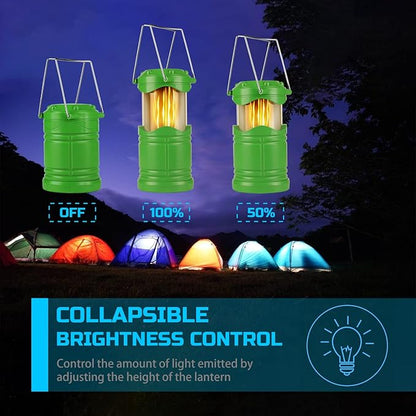 Lichamp 4 Pack LED Camping Lanterns, Collapsible Flameless Candles Tea Lights, Portable Battery Powered Camping Lights Emergency Supplies Kit, Green