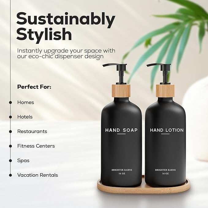 Black Glass Soap and Lotion Dispenser Set