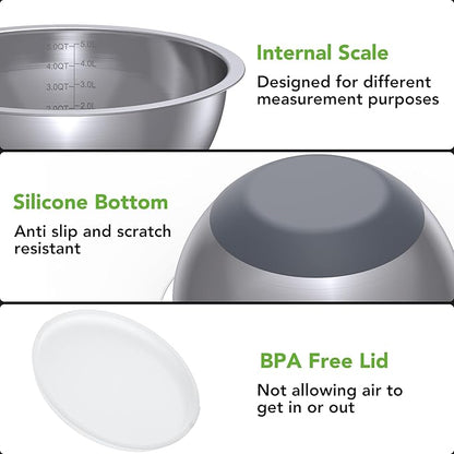 304 Stainless Steel Colander and Strainer, 5QT Large Capacity and 6QT Mixing