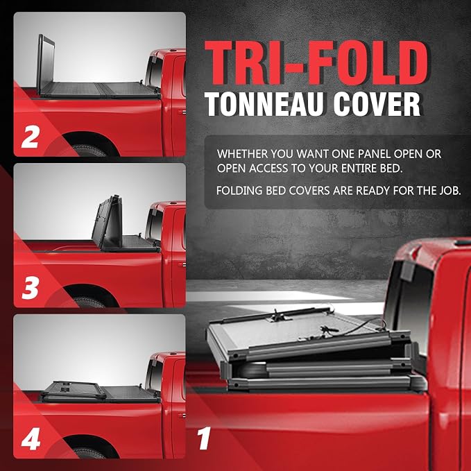 DNA Motoring New Upgrade Truck Bed Top Hard Solid Tri-Fold Tonneau Cover Compatible with 82-93 S10 / 82-90 S15 / 91-93 Sonoma 6Ft Bed, TTC-HARD-039