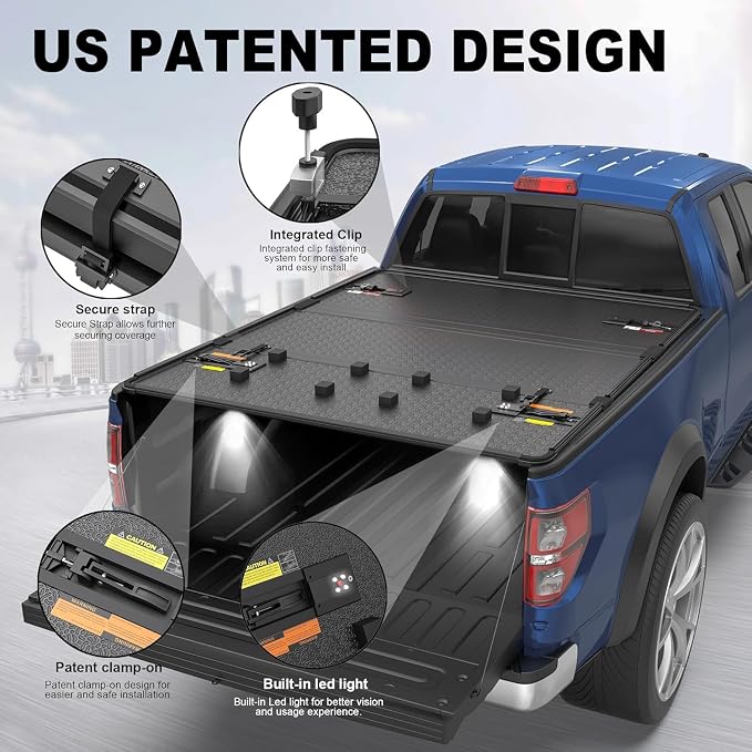 KUIPERAUTO 6.8FT Hard Tri Truck Bed Tonneau Cover Compatible for Ford F250/F350/F450 1999-2026 Super Duty Standard Short Bed 82Inch