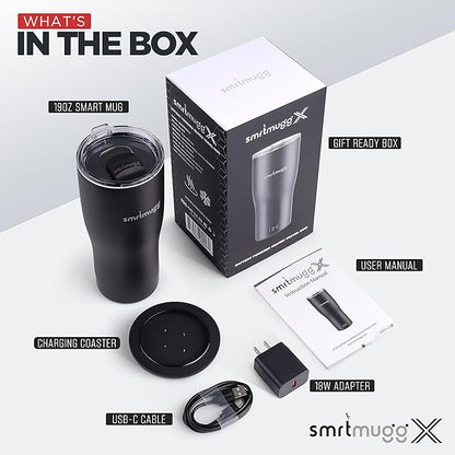 X Heated Coffee Mug 19 oz., 8 Hour Battery Life, Self-Heating, Adjustable Temp