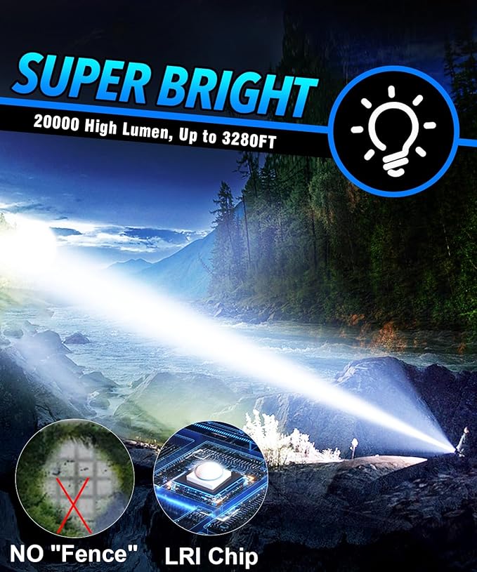 Flashlights High Lumens Rechargeable USB C Flash Light, Super Bright LED Flashlight with Case Box, Long Beam 3280Ft, Waterproof Tactical Flashlight Powerful for Emergency, Camping
