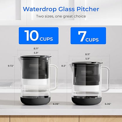 Waterdrop PT-09BL 10-Cup Large Glass Water Filter Pitcher, Eco-Friendly