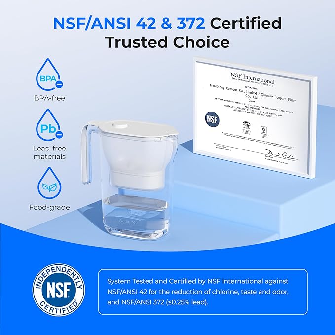 Waterdrop PT-05W-L Water Filter Pitcher, NSF Certified, 200-Gallon Long-Life