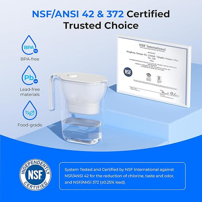 Waterdrop PT-05W-L Water Filter Pitcher, NSF Certified, 200-Gallon Long-Life