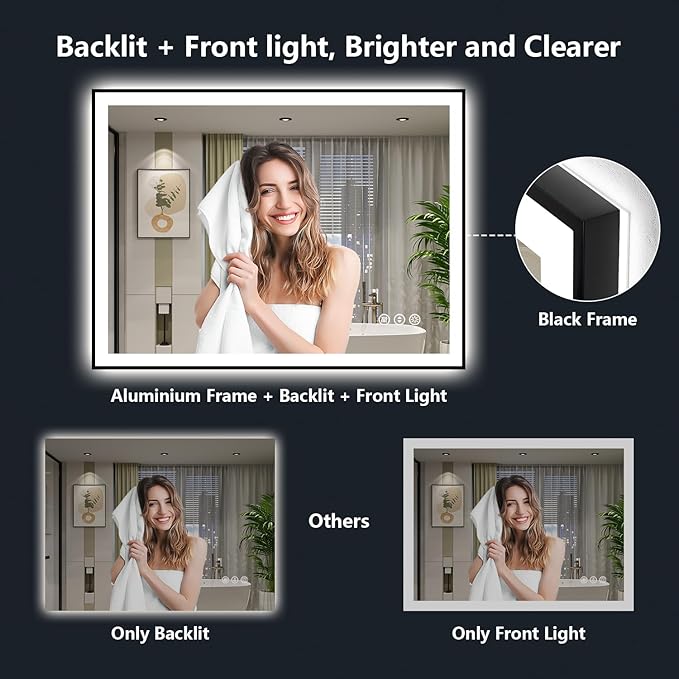 YEELAIT 51x40 Inch LED Bathroom Mirror