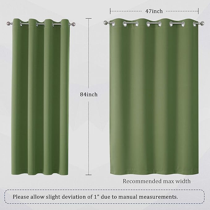 Dualife Sage Green Room Darkening Curtains 84 Inches Long