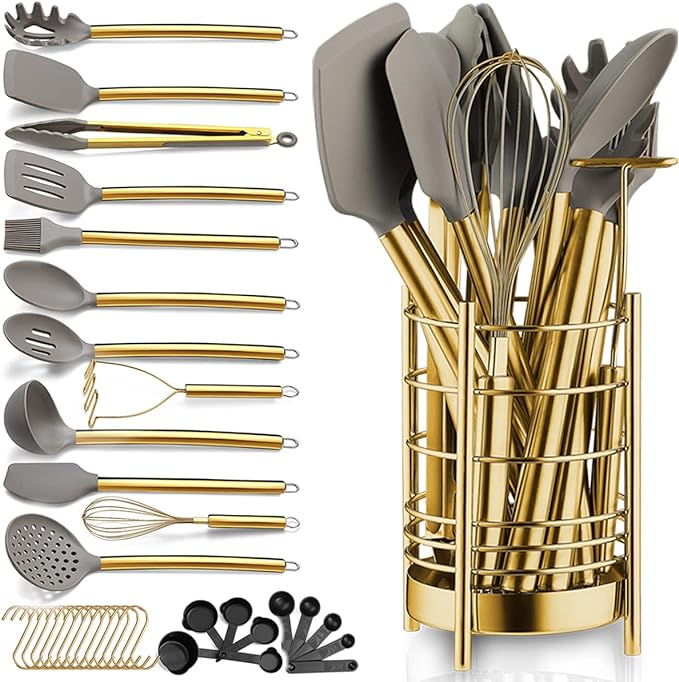 Gold Kitchen Utensils Set, Berglander 38 Pieces Non-stick Silicone Cooking
