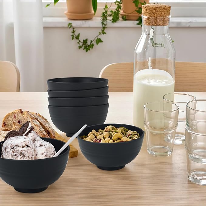 Wrova wheat straw snack bowls 10oz set of 8 - Unbreakable Dessert Bowls for kids - Mini Bowls for Ice Cream,Snack and Fruits - Microwave & Dishwasher Safe Appetizer Bowl Sets - Black