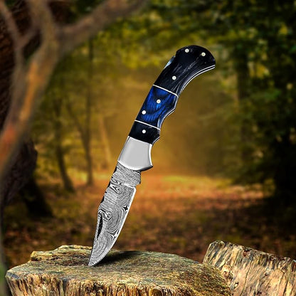6.5' Personalized Engraved Damascus pocket knife for men Small folding knife for outdoor, camping, hiking, Customized Retirement Gifts for Husband Dad Boyfriend, Christmas