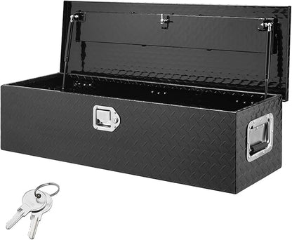 VEVOR Heavy Duty Aluminum Truck Bed Tool Box, Diamond Plate Tool Box with Side Handle and Lock Keys, Storage Tool Box Chest Box Organizer for Pickup, Truck Bed, RV, Trailer, 39"x13"x10", Black