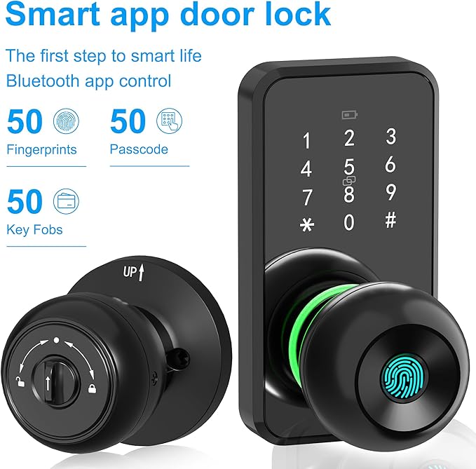Smart Door Lock with Knob, LinkThai Keyless Entry Fingerprint Lock with