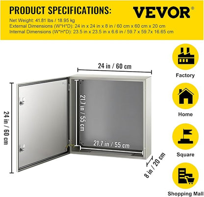 VEVOR NEMA Steel Enclosure, IP66 Waterproof & Dustproof, Outdoor/Indoor