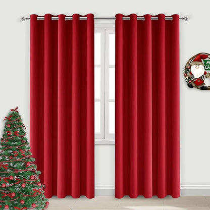 DWCN Christmas Curtains 84 Inches Long, Sliding Glass Door, Solid Grommet Panels