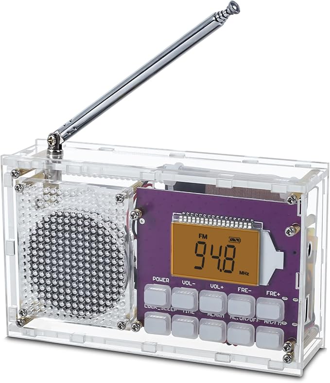 ICSTATION DIY Radio Kit - FM Assemble Kit with Time Display, Rechargeable, 87-108MHZ, No Soldering Required, Assembly Project for Adults & Students, STEM Education