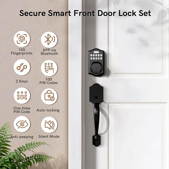 APP Fingerprint Door Lock Set, Keyless Entry Door Lock, Front Handle Set