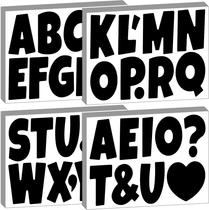 Bemeol Letter Stickers 378 Pcs Bulletin Board Letters for Classroom 4 Inch Alphabet Cutout Letters for Poster Board Display Home Classroom School Decor(Black)